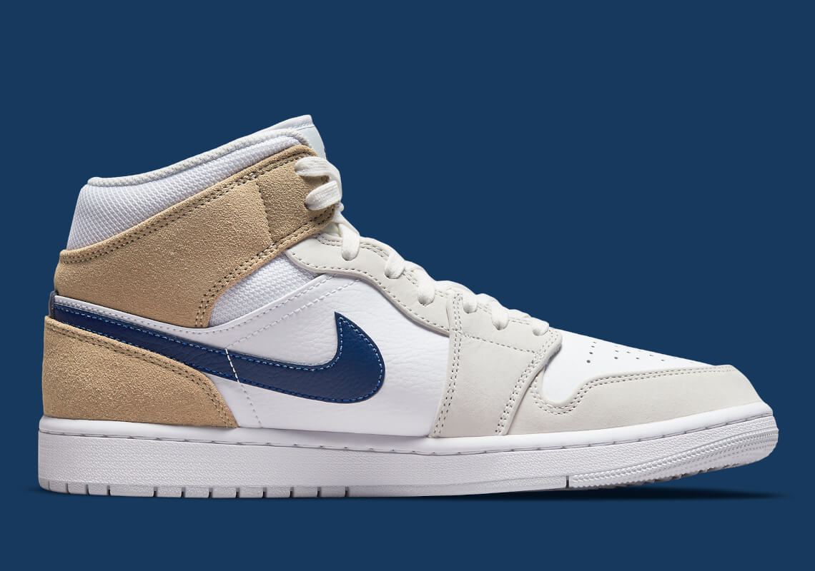 zapatillas Air Jordan 1 mid White tan navy 2021 zapatillas Air Jordan 1 mid White tan navy 2021