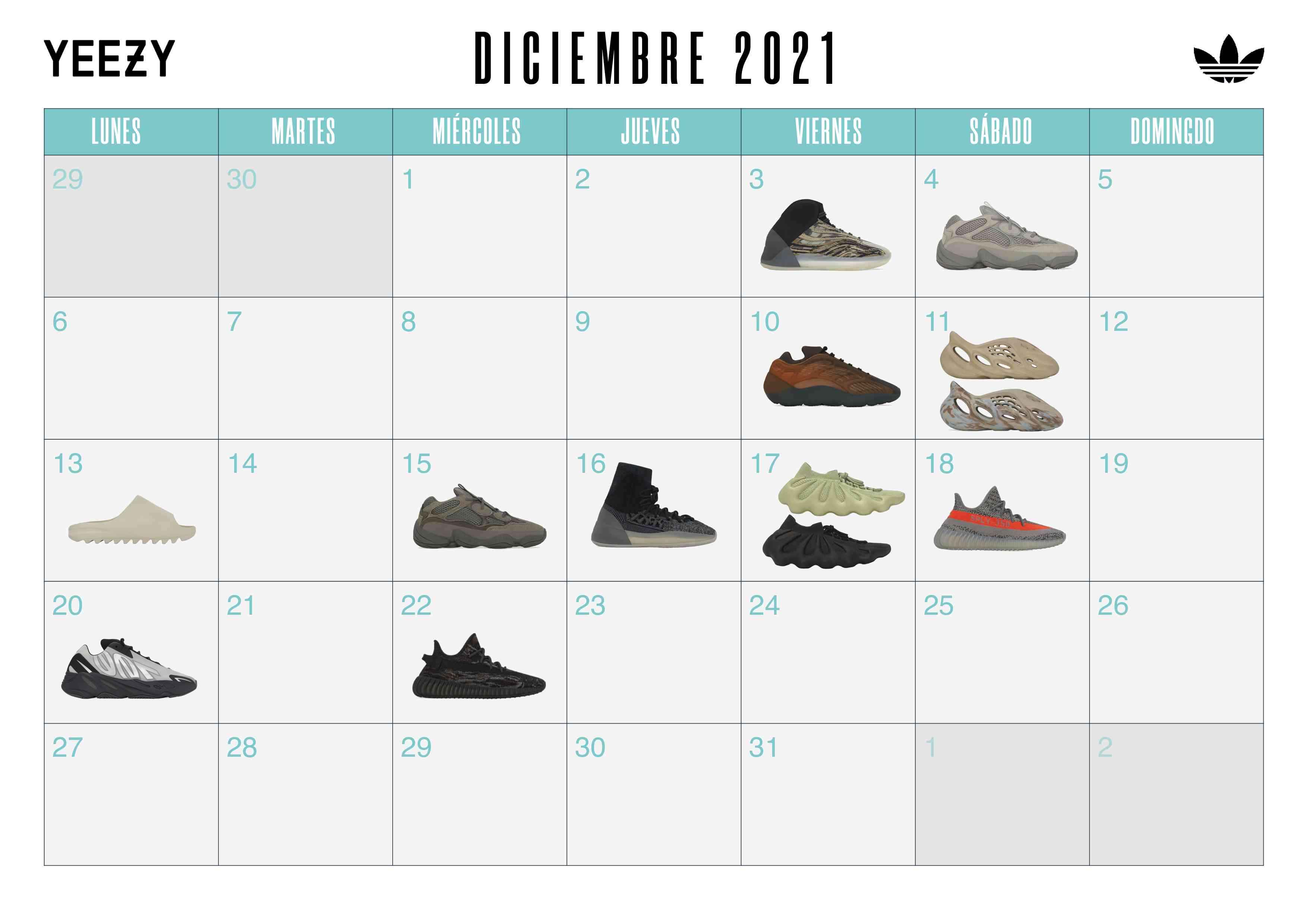 CALENDARIO LANZAMIENTOS YEEZY ADIDAS DICIEMBRE 2021