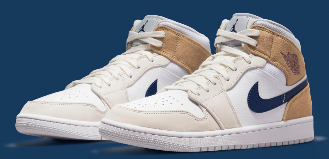 zapatillas Air Jordan 1 mid White tan navy 2021