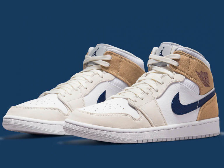 zapatillas Air Jordan 1 mid White tan navy 2021