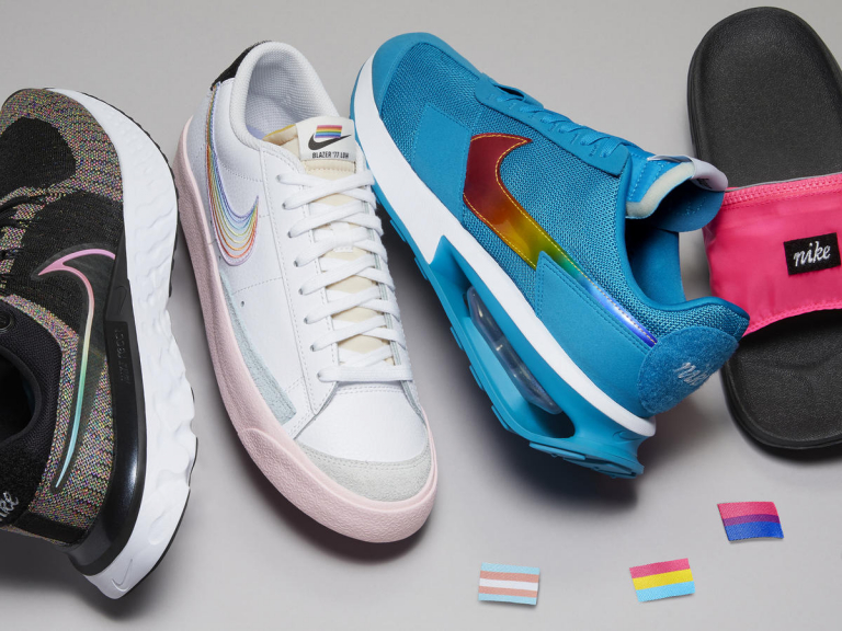zapatillas Nike Be True 2021 LGBTQIA+ Blazer ’77 low, Air Max Pre Day, Infinity Reac Run 2 y All Out Utility Slide 2021