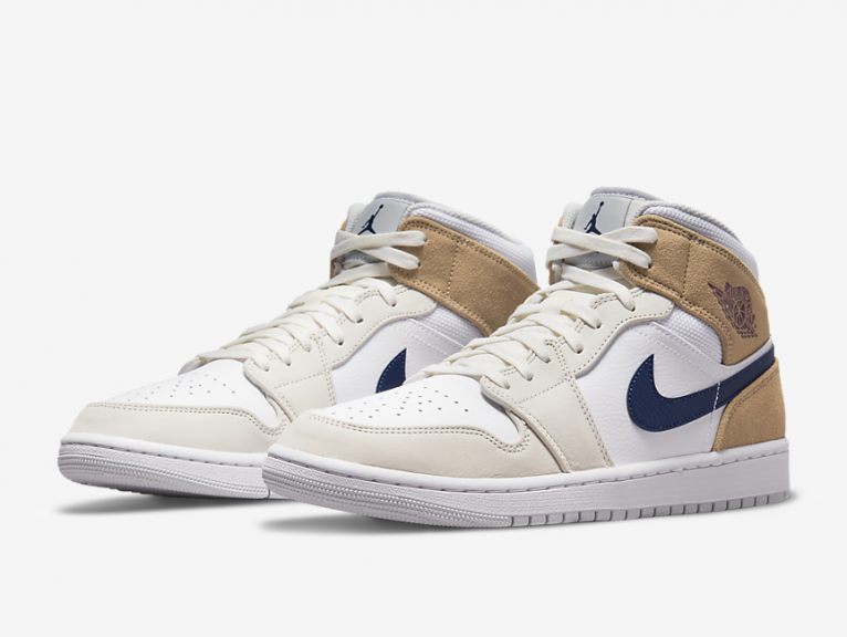 zapatillas Air Jordan 1 Mid Tan Suede Navy 2021